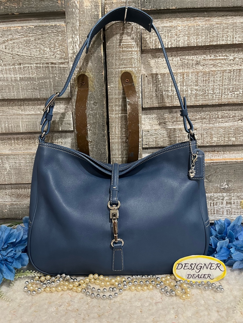 COACH Vintage Hamptons Clip Hobo Shoulder Bag # 7778 Blue